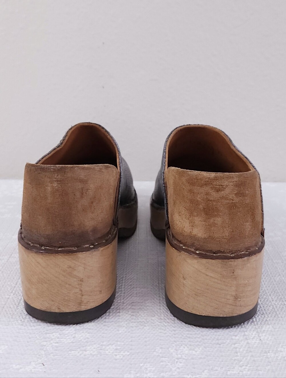 Multnomah Vintage Leather Clogs US 8.5 Blue Brown Platform Shoes - Picture 6 of 11